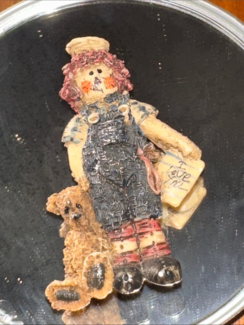 Vintage-Style Doll & Teddy Plastic Resin Brooch in Blue and Pink